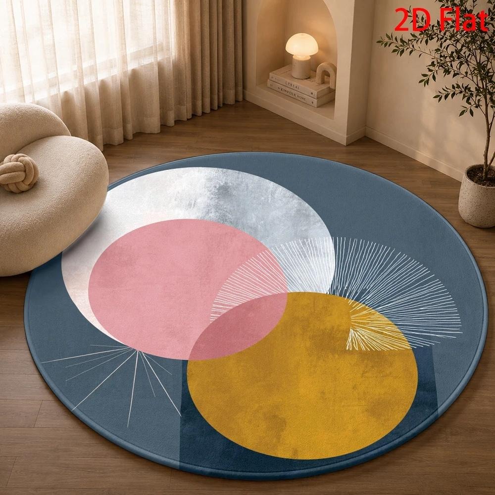 Printed Rug Abstract - Tappeto Rotondo Moderno Astratto, Blu Navy